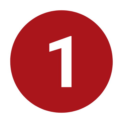 the number 1 is in a red circle on a white background .