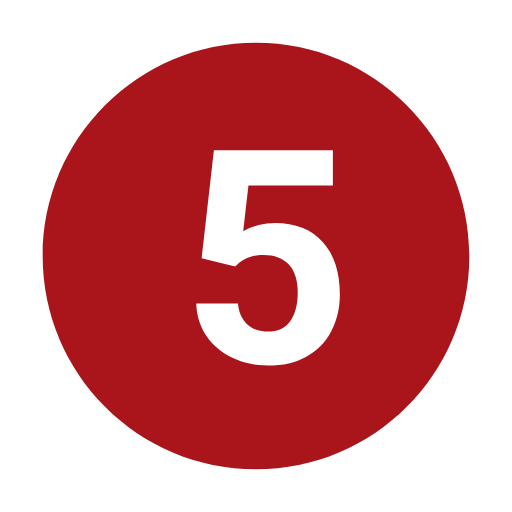 the number 5 is in a red circle on a white background .