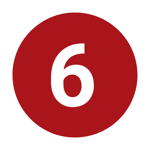 the number six is in a red circle on a white background .