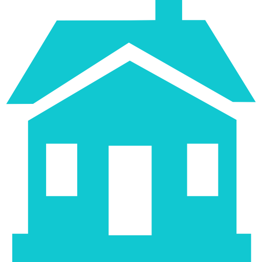 a blue house with three windows and a chimney on a white background .