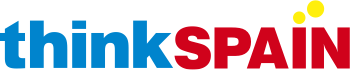 a blue red and yellow logo for thinkspain
