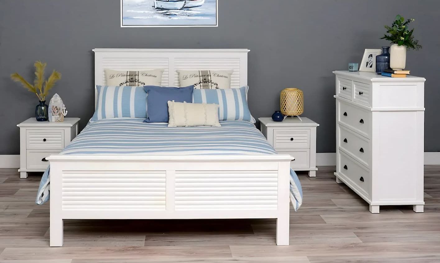 A Bedroom Set With a Bed Dresser and Nightstands — Bryants Beds and Mattresses In Lismore, NSW