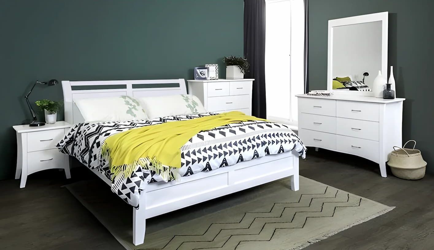 A Bedroom Set With a Bed Dresser and Mirror — Bryants Beds and Mattresses In Lismore, NSW