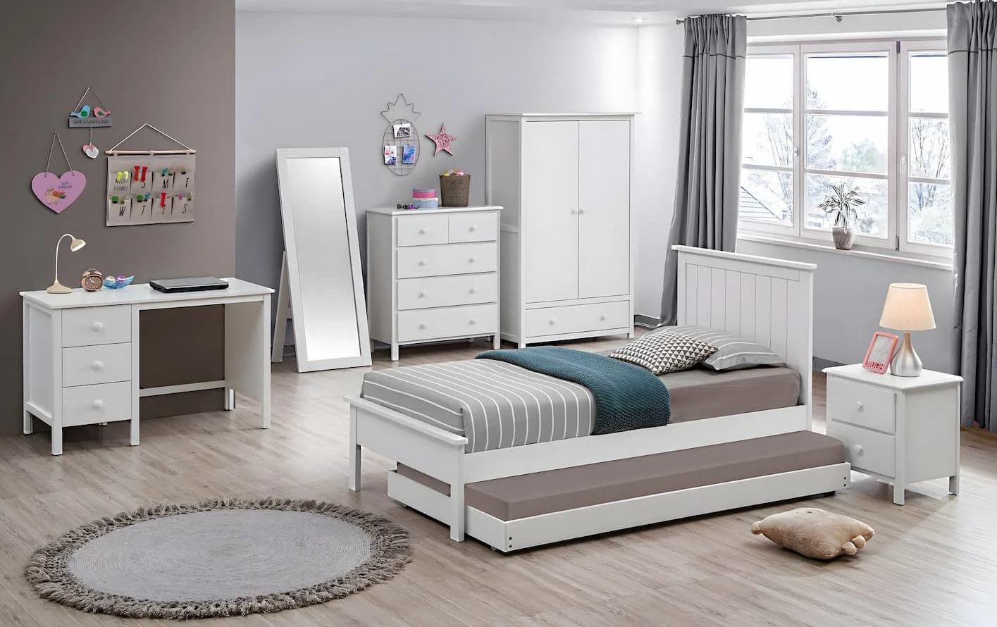 A Bedroom With a King Single Bed and a Desk — Bryants Beds and Mattresses In Lismore, NSW