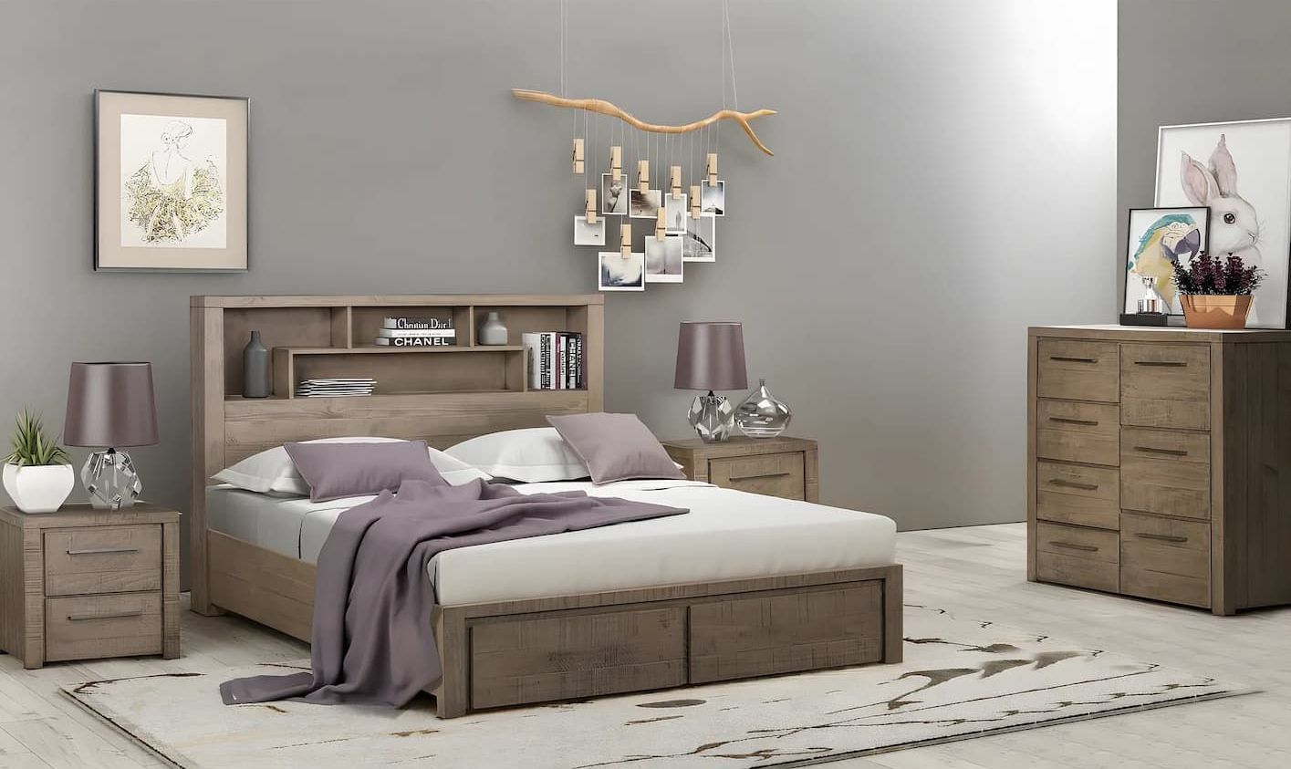 A Bedroom With a King Queen Bed and a Tallboy Bedside Table — Bryants Beds and Mattresses In Lismore, NSW