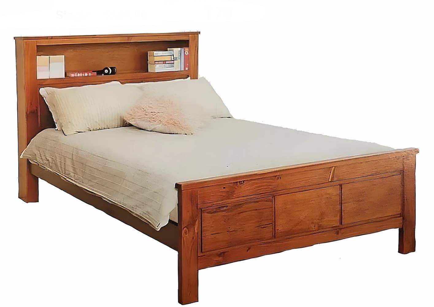 A Wooden Bed With a Bookshelf on the Headboard — Bryants Beds and Mattresses In Lismore, NSW
