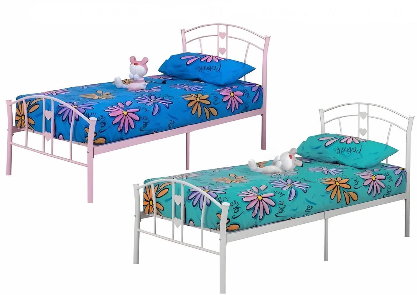 Two Beds With Flowers on Them Are Available in White or Pink — Bryants Beds and Mattresses In Lismore, NSW