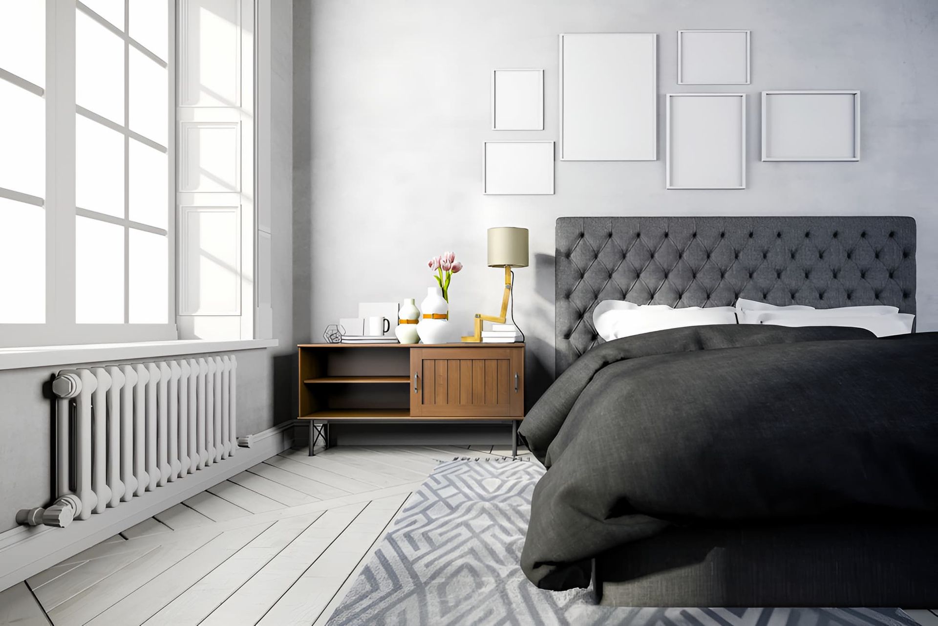 Bedroom With a Bed , Nightstand , and a Window — Bryants Beds and Mattresses In Lismore, NSW