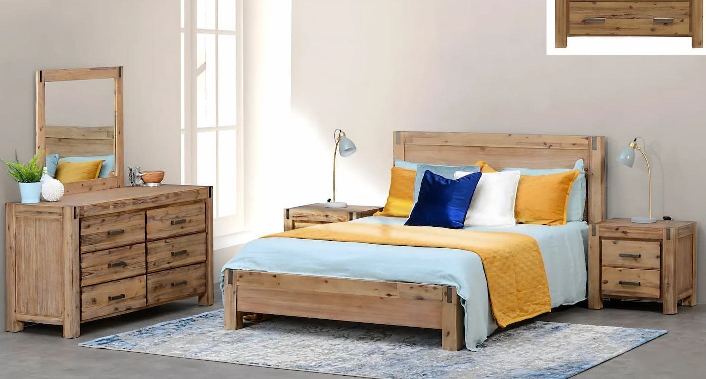 A Bedroom Set With a Bed Dresser and Mirror — Bryants Beds and Mattresses In Lismore, NSW