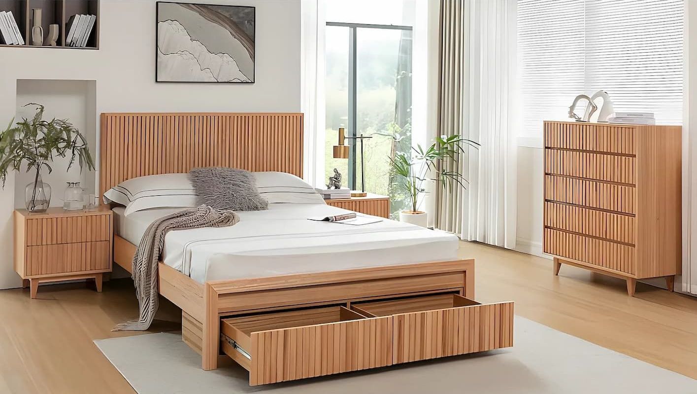 A Bedroom With a Bed, Nightstand, and Dresser — Bryants Beds and Mattresses In Lismore, NSW