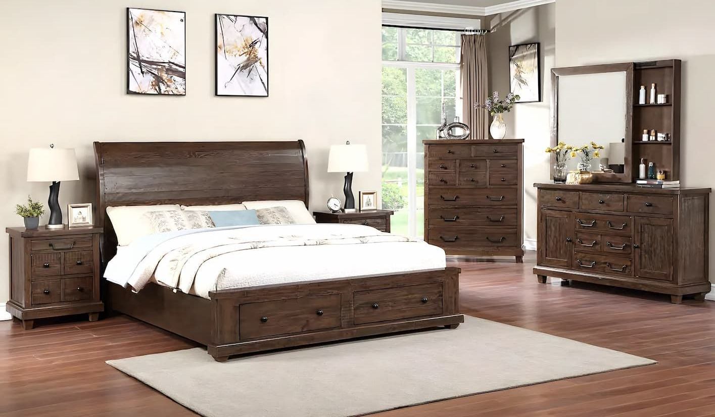 A Bedroom With a Bed, Dresser, Mirror and Nightstand — Bryants Beds and Mattresses In Lismore, NSW