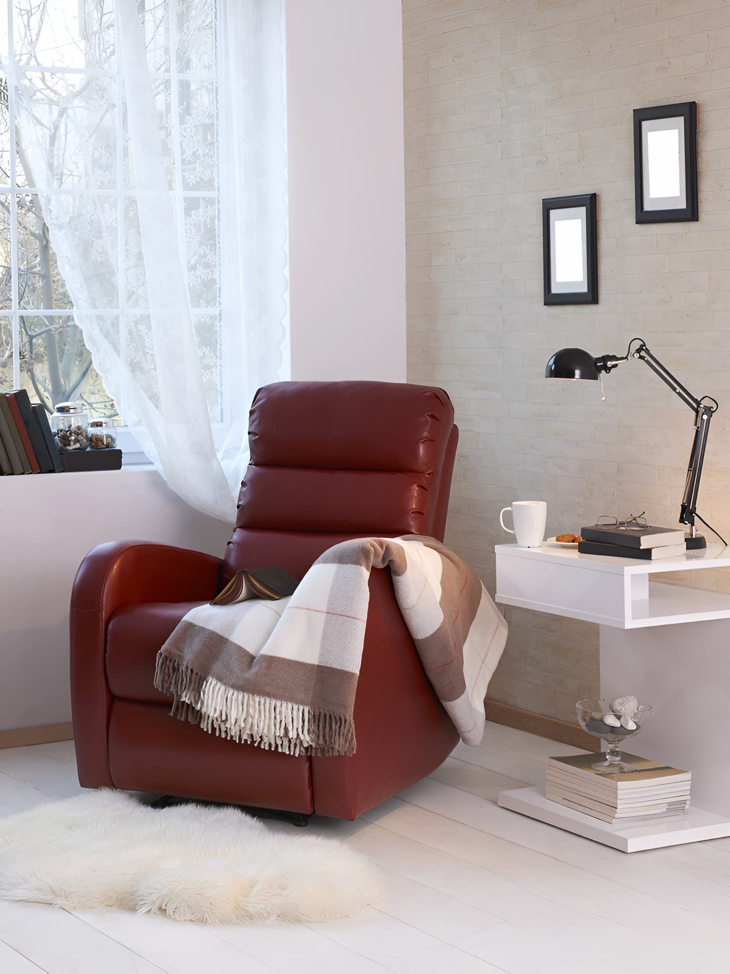A Red Recliner With a Blanket on it in a Living Room — Bryants Beds and Mattresses In Lismore, NSW