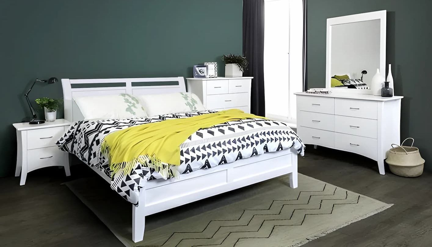 A Bedroom Set With a Bed Dresser and Mirror — Bryants Beds and Mattresses In Lismore, NSW