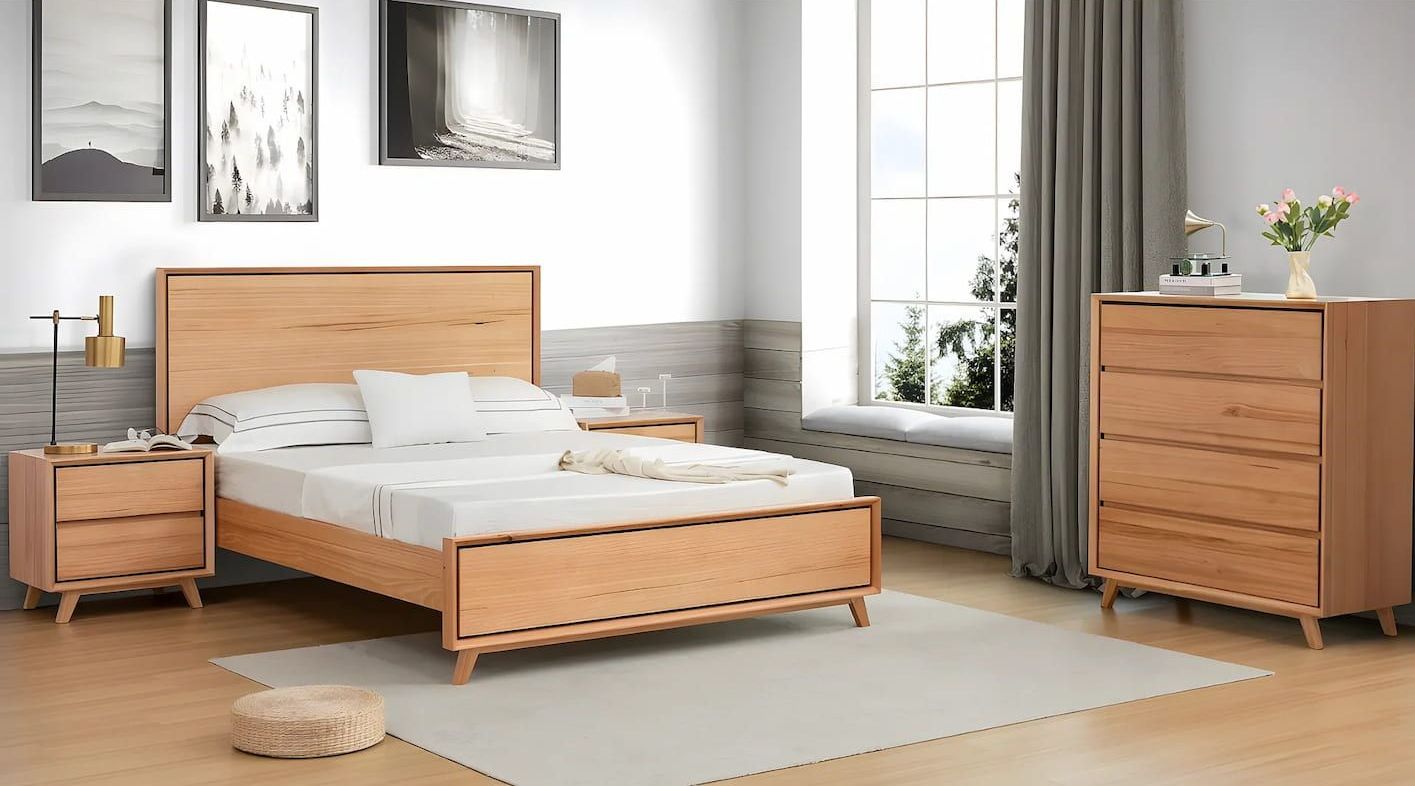 A Bedroom With A Bed, Nightstand, Dresser And A Window — Bryants Beds and Mattresses In Lismore, NSW
