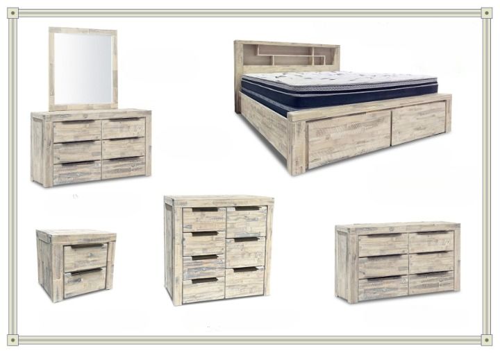 Bedroom Furniture Set in Distressed White Wash Finish — Bryants Beds and Mattresses In Lismore, NSW