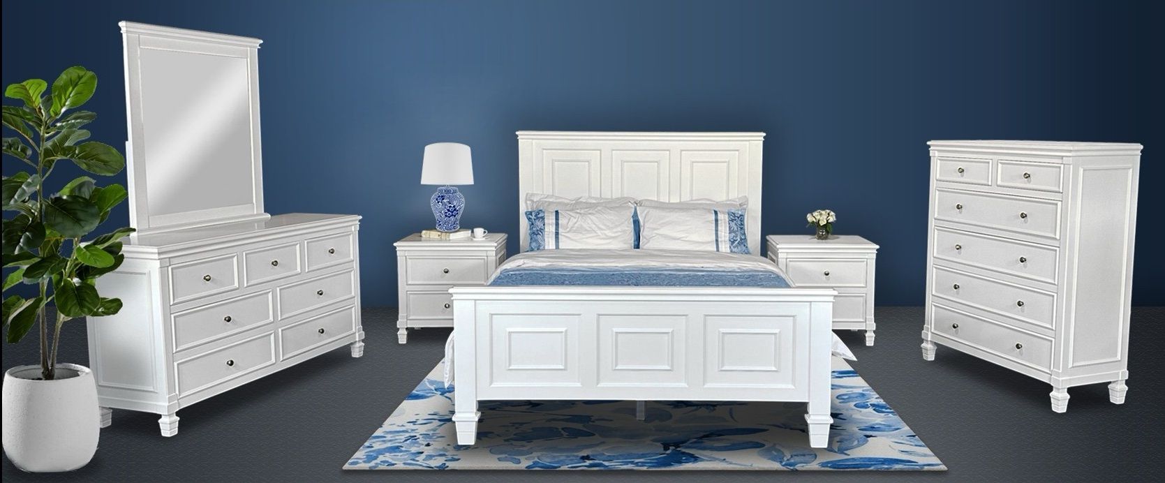 White Bedroom Set With a Bed, Dresser, Nightstands, and Chest — Bryants Beds and Mattresses In Lismore, NSW