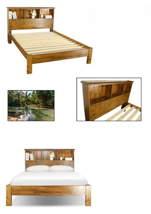 Wooden Bed Frame With Headboard Shelves; Includes Other Scenes — Bryants Beds and Mattresses In Lismore, NSW