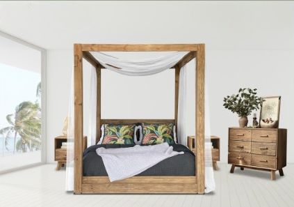 Wooden Four-poster Bed With Canopy, Nightstands, and Dresser — Bryants Beds and Mattresses In Lismore, NSW