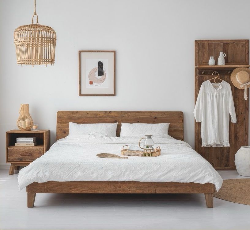 Wooden Bedroom With Bed, Nightstand, and Wall-mounted Shelf — Bryants Beds and Mattresses In Lismore, NSW