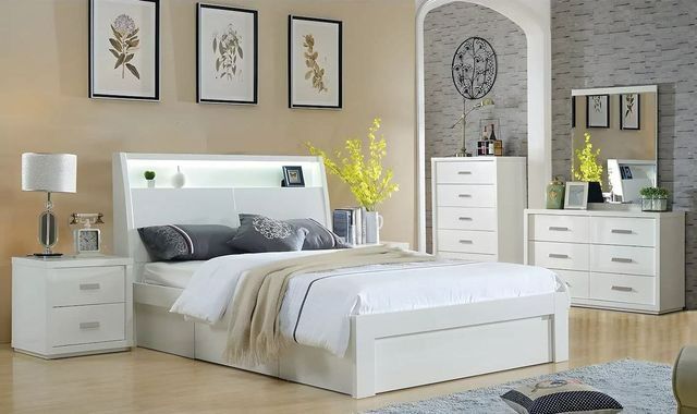 A Bedroom Set With a Bed Dresser Mirror and Nightstands — Bryants Beds and Mattresses In Lismore, NSW