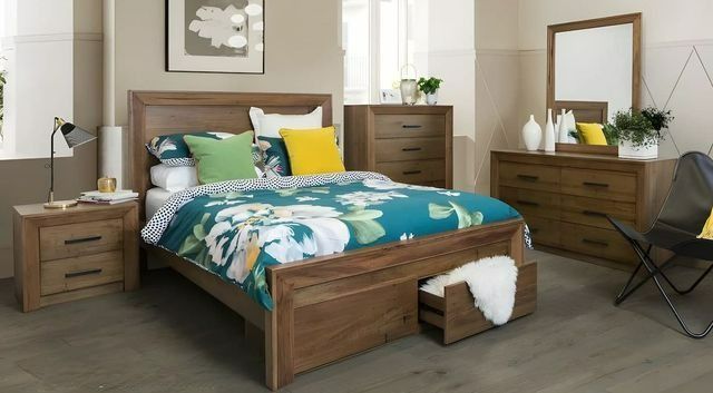 A Bedroom With a Bed, Dresser, Mirror and Nightstand — Bryants Beds and Mattresses In Lismore, NSW