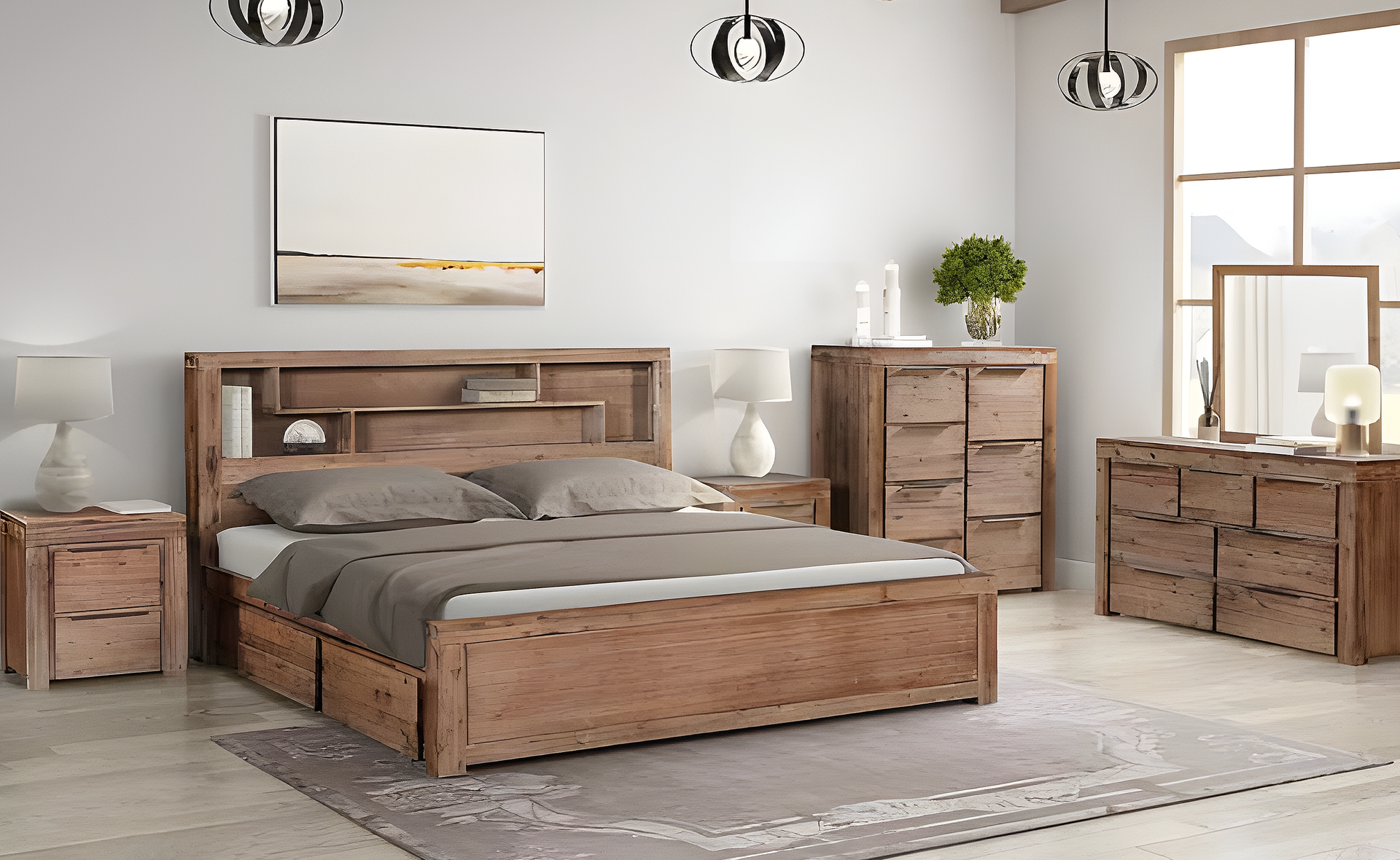 A Bedroom with A Dresser, Nightstand and Mirror — Bryants Beds and Mattresses In Lismore, NSW