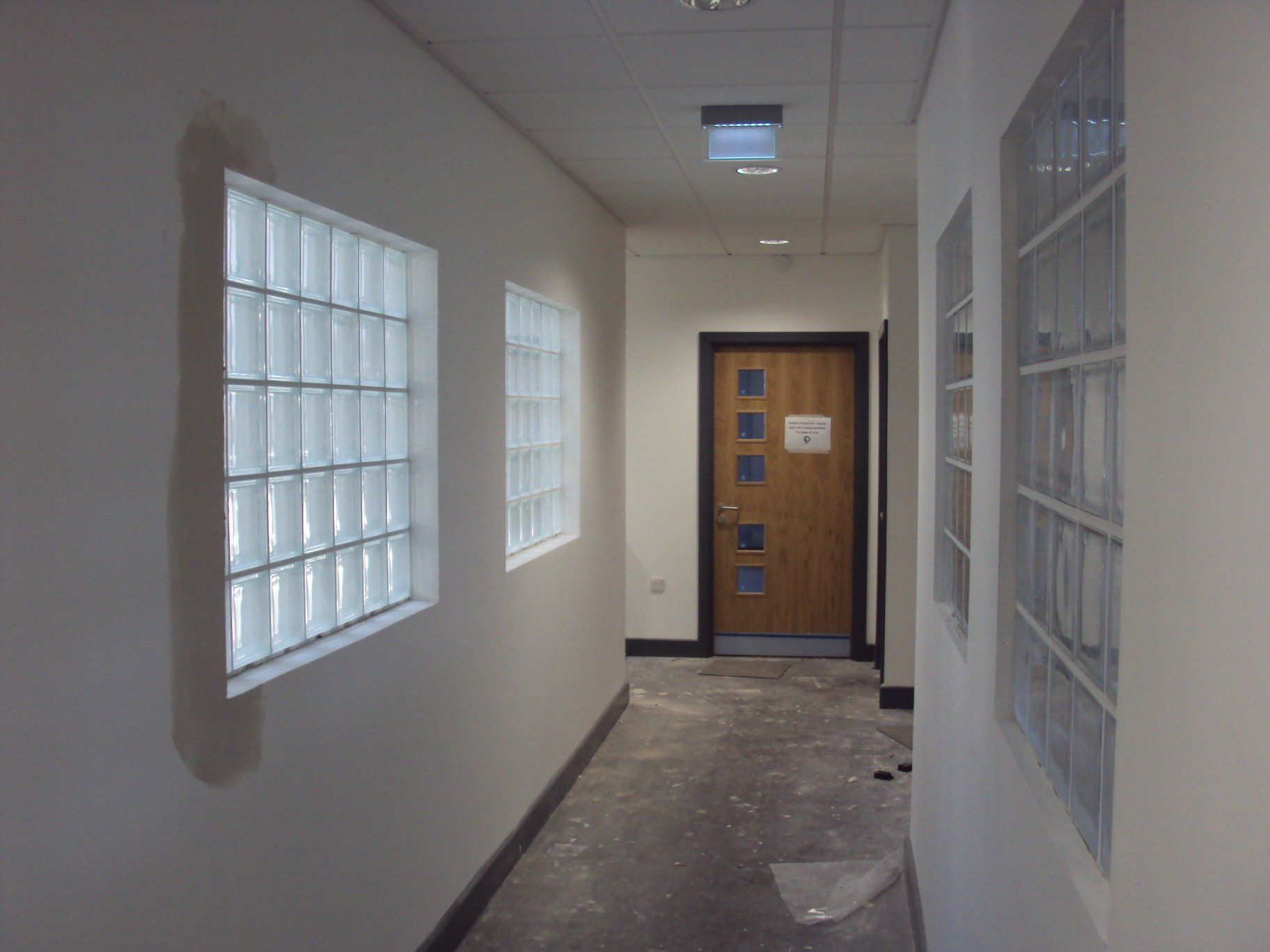Glass brick windows in a commercial space