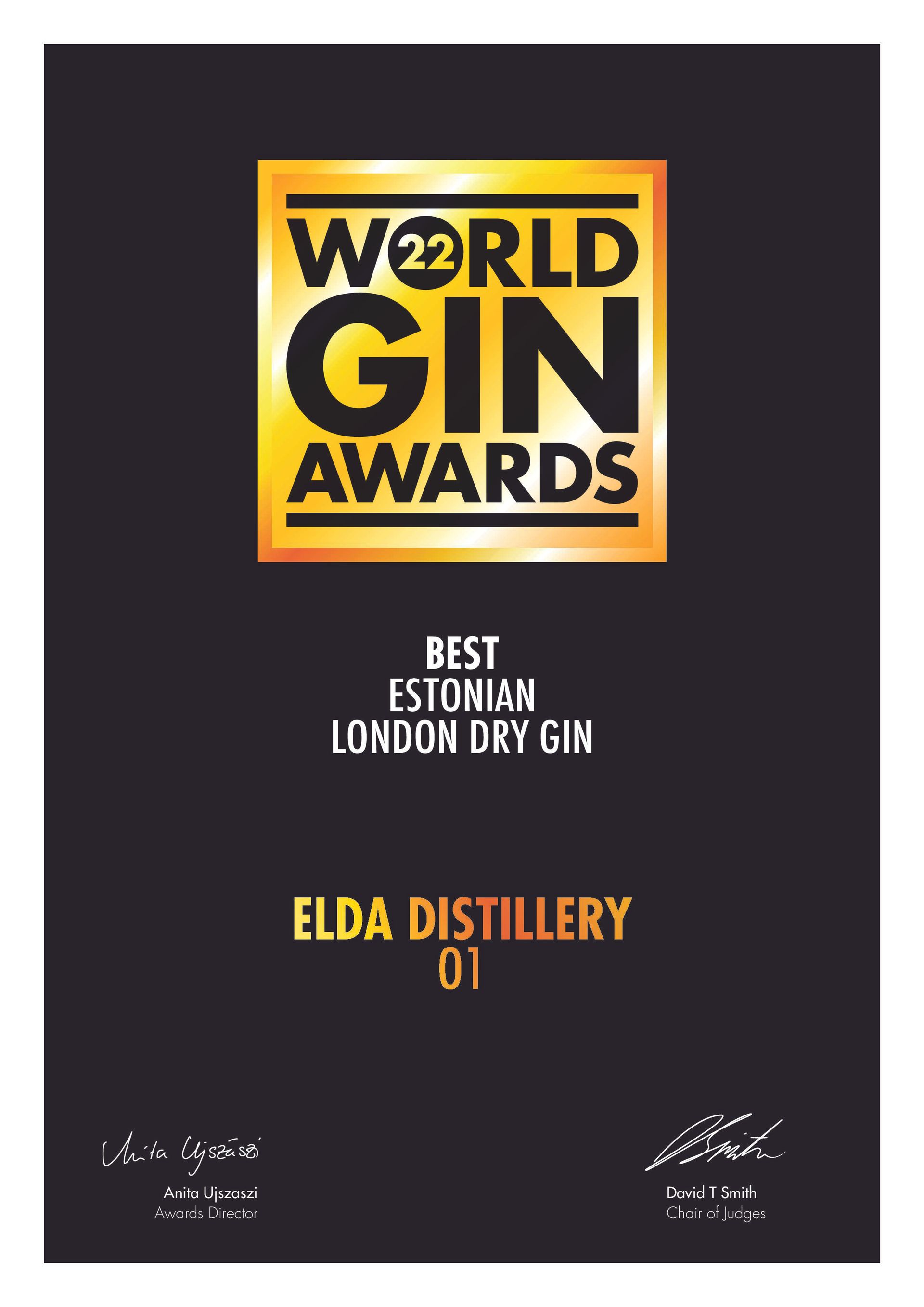 Award certificate for 