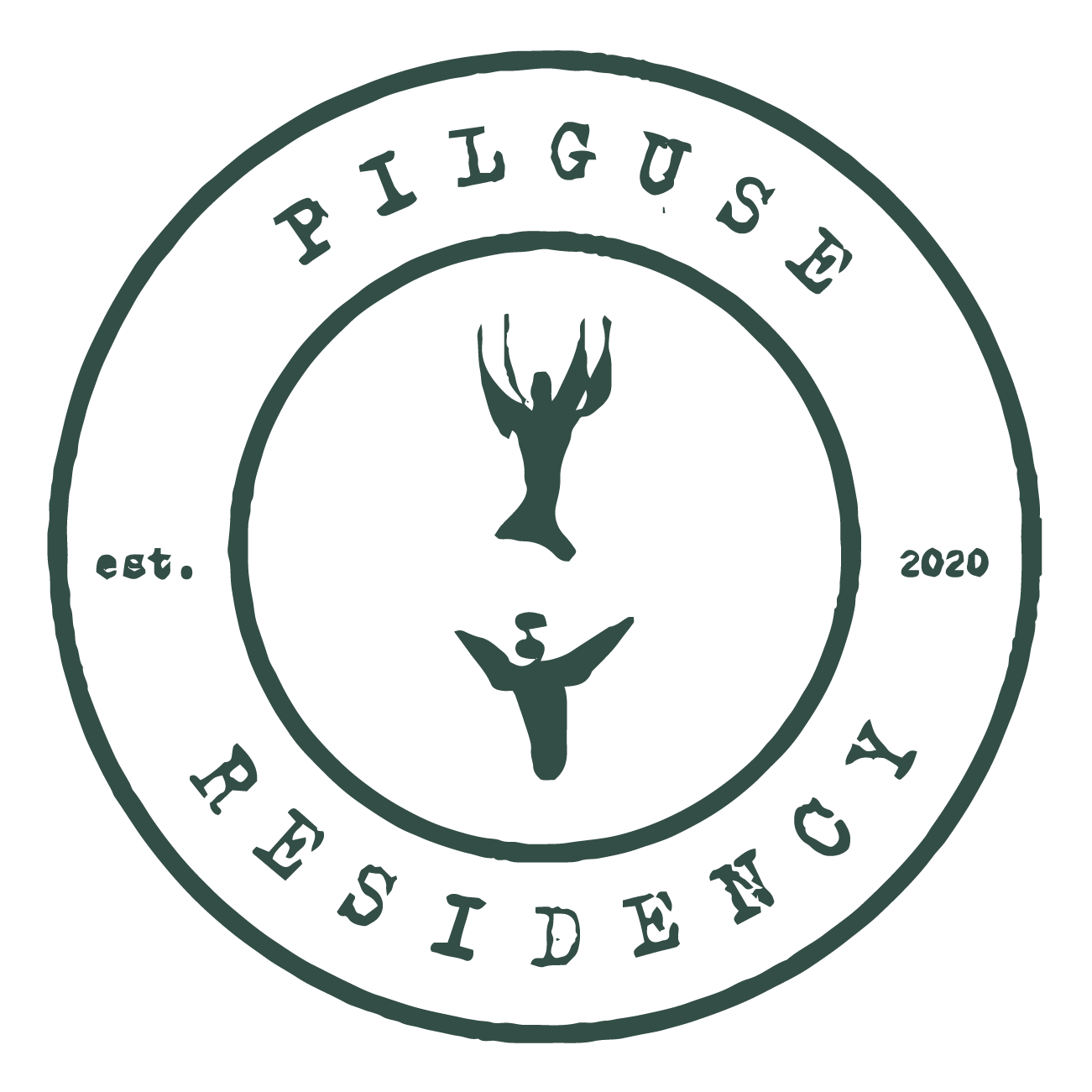 Dark green circular logo with