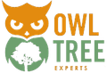 Orange owl logo with a green tree inside a green circle and the words "OWL TREE EXPERTS".