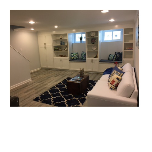 A living room with a couch and a coffee table