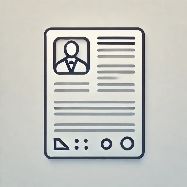 Resume icon, including a headshot and document details.