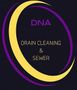DNA Drain Cleaning & Sewer logo: Purple, yellow crescent shape over a dark background. Purple text.