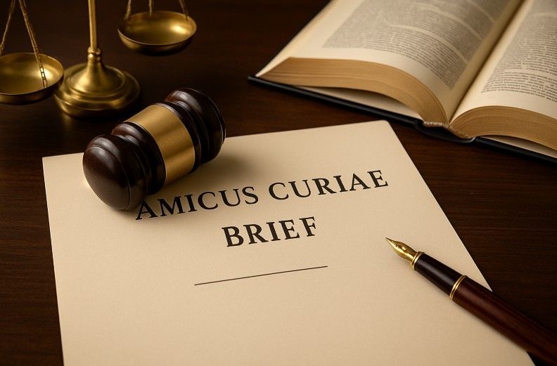 Photograph of a document that reads Amicus Curae Brief