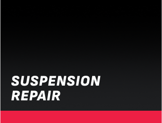 Suspension repair: text on a black background with red bottom section; white text | Redline Automotive