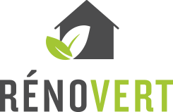 Un logo pour une entreprise appelée Renovert avec une maison et des feuilles.