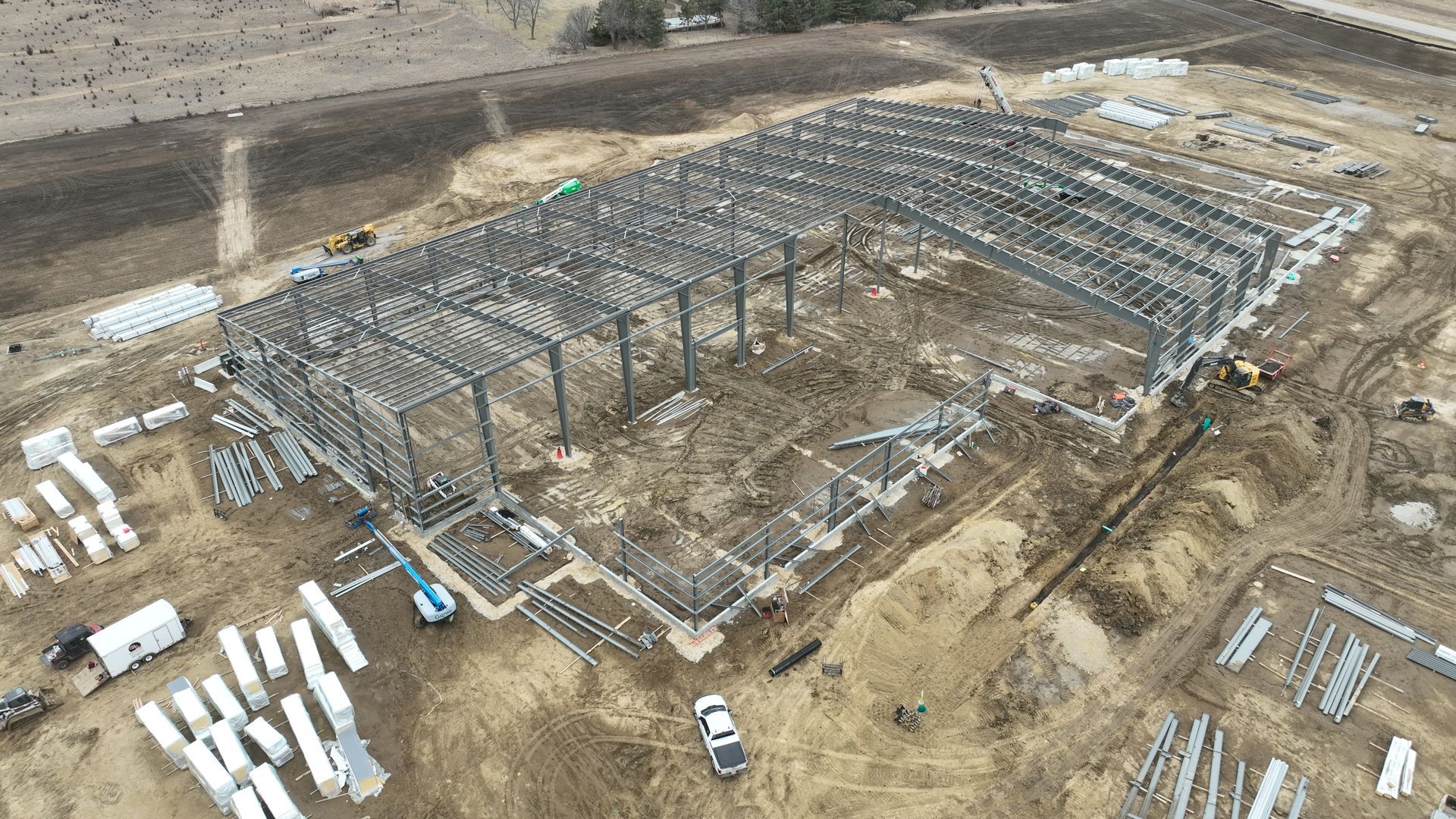 CL Construction millwright crew working on installation and structural assembly at the new Millard Activity Center construction site in Elkhorn, Nebraska, partnering with Sampson Construction to build the state-of-the-art 85,000 sq ft community facility near 204th & Q Street