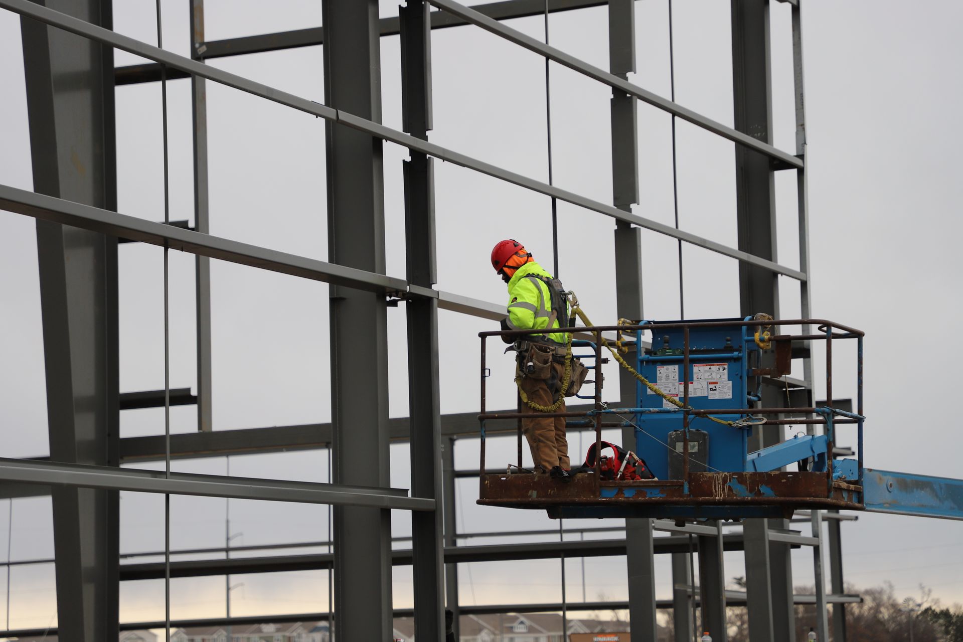 CL Construction millwright crew working on installation and structural assembly at the new Millard Activity Center construction site in Elkhorn, Nebraska, partnering with Sampson Construction to build the state-of-the-art 85,000 sq ft community facility near 204th & Q Street