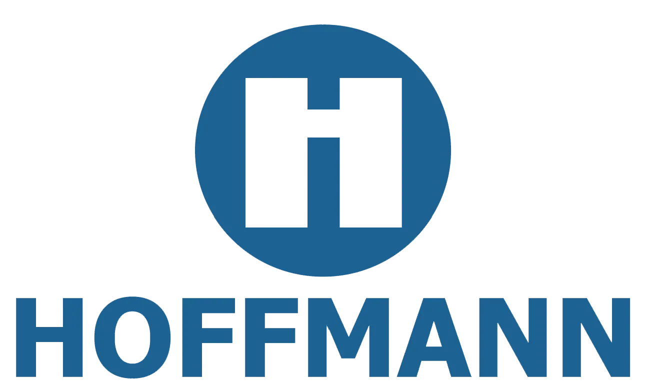 The hoffman construction company logo is black and orange on a white background.
