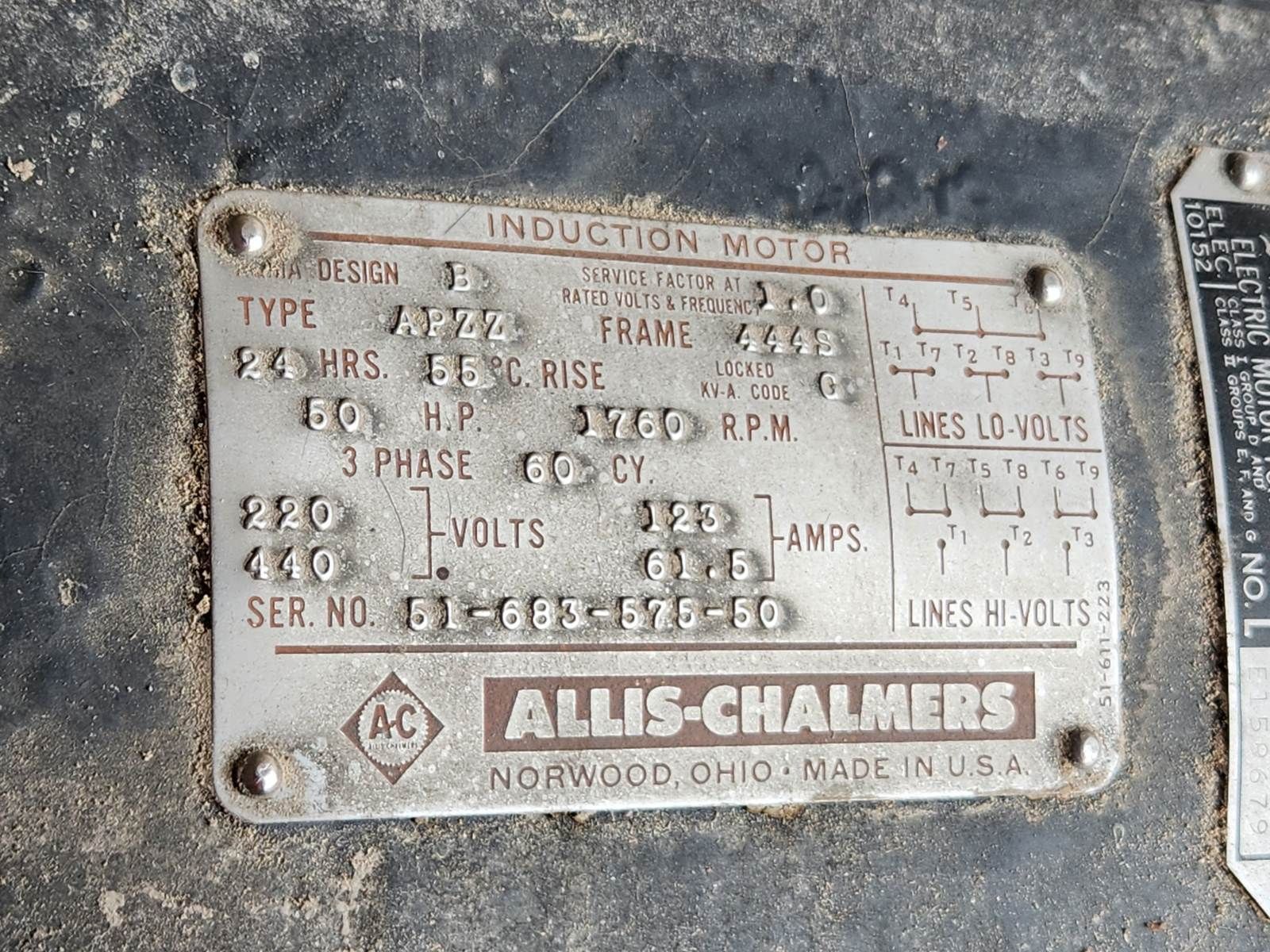 A label for an induction motor made by allis chalmers