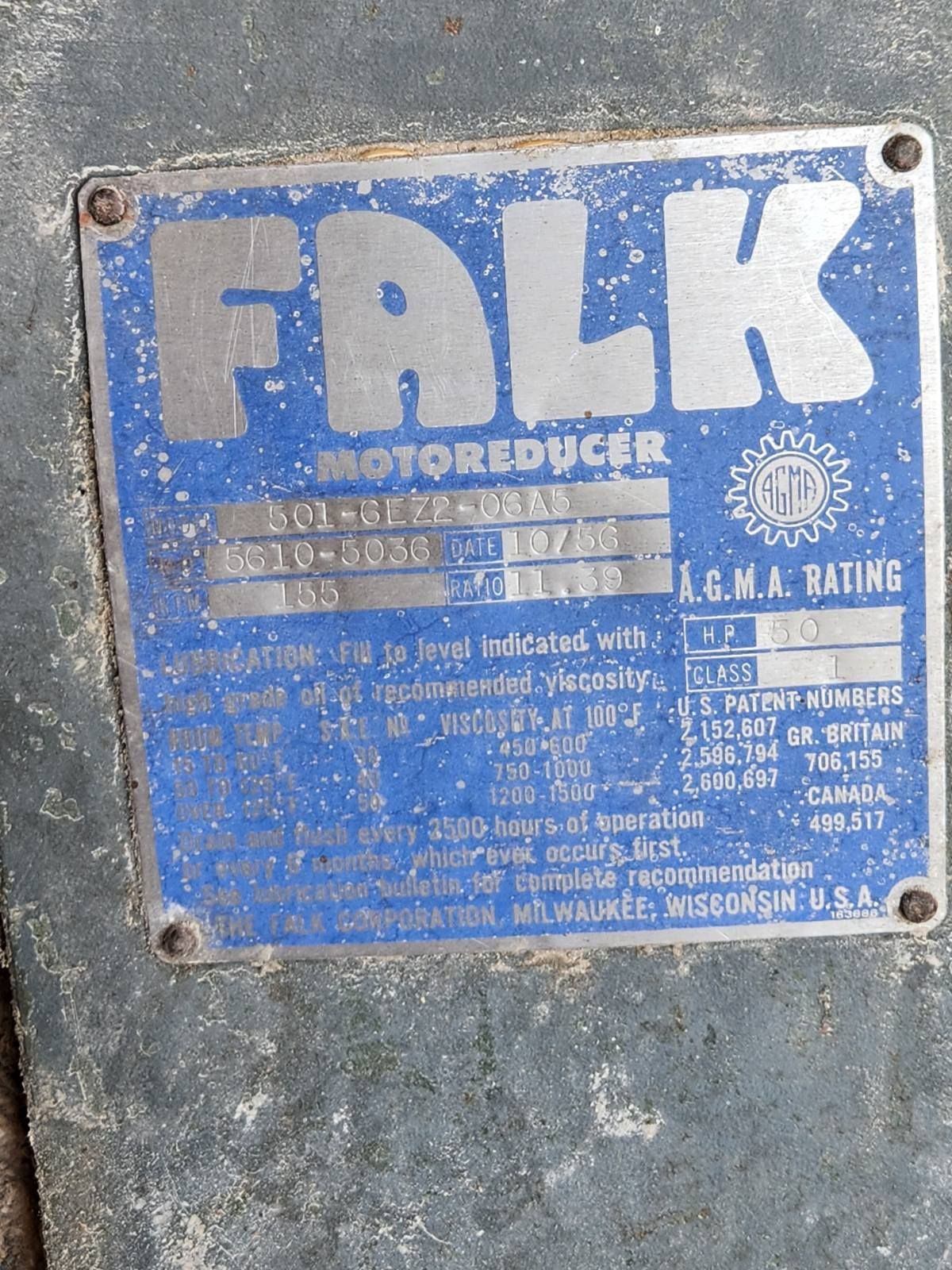 A label on a machine that says falk on it