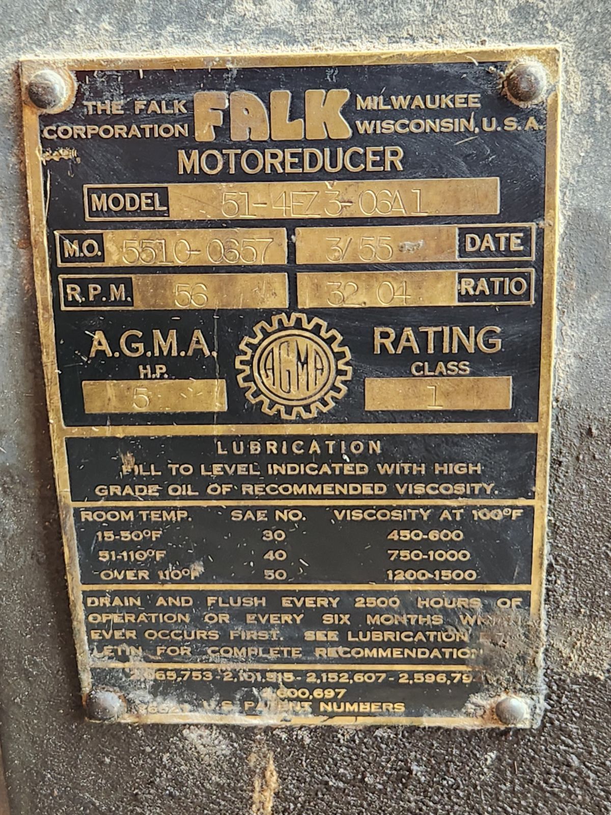 A label for a milwaukee falk motor reducer
