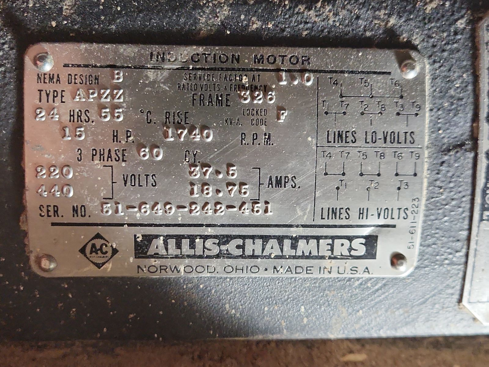 A label that says ' allis chalmers ' on it