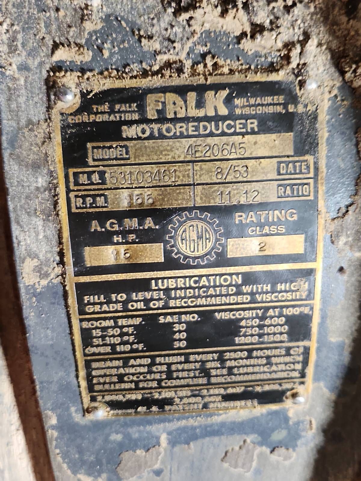 A close up of a label for a falk motor reducer