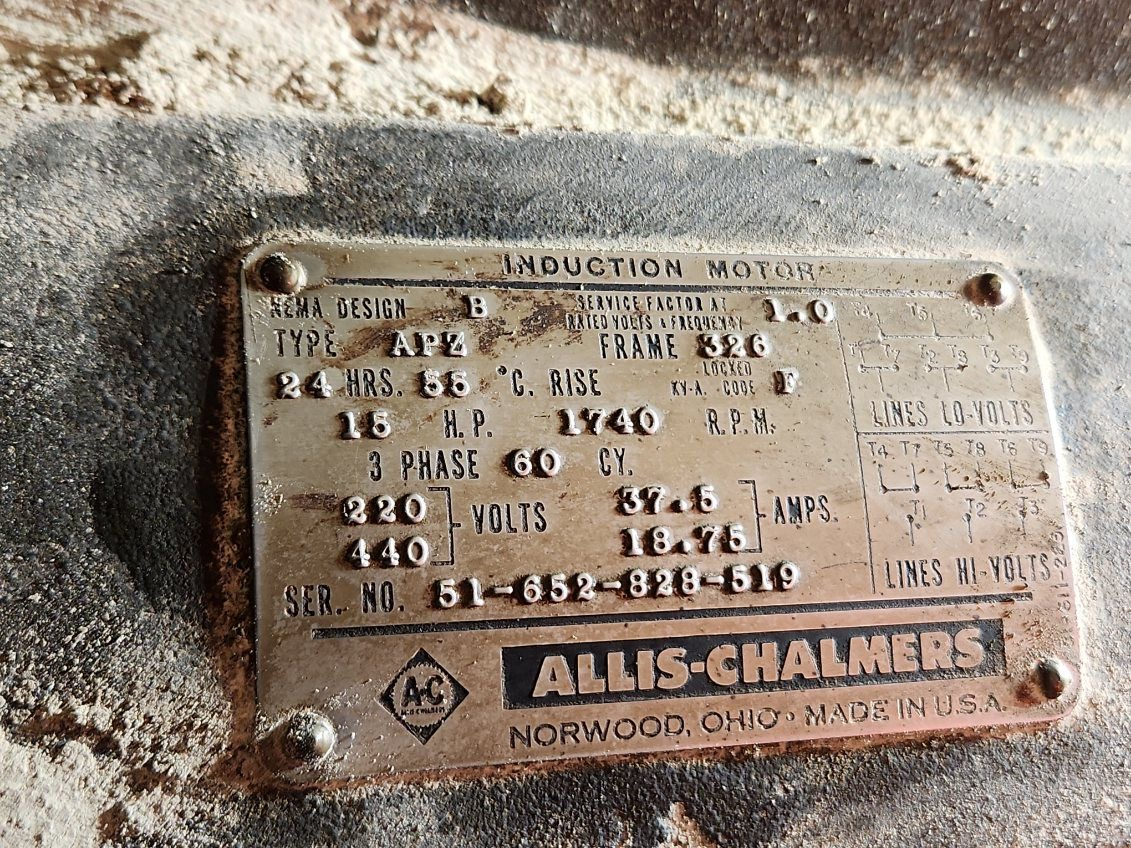A label that says ' allis chalmers ' on it