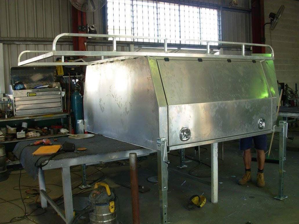 A Large Aluminum Canopy is Being Built in a Workshop — Sun City Sheetmetal In Ingham, QLD
