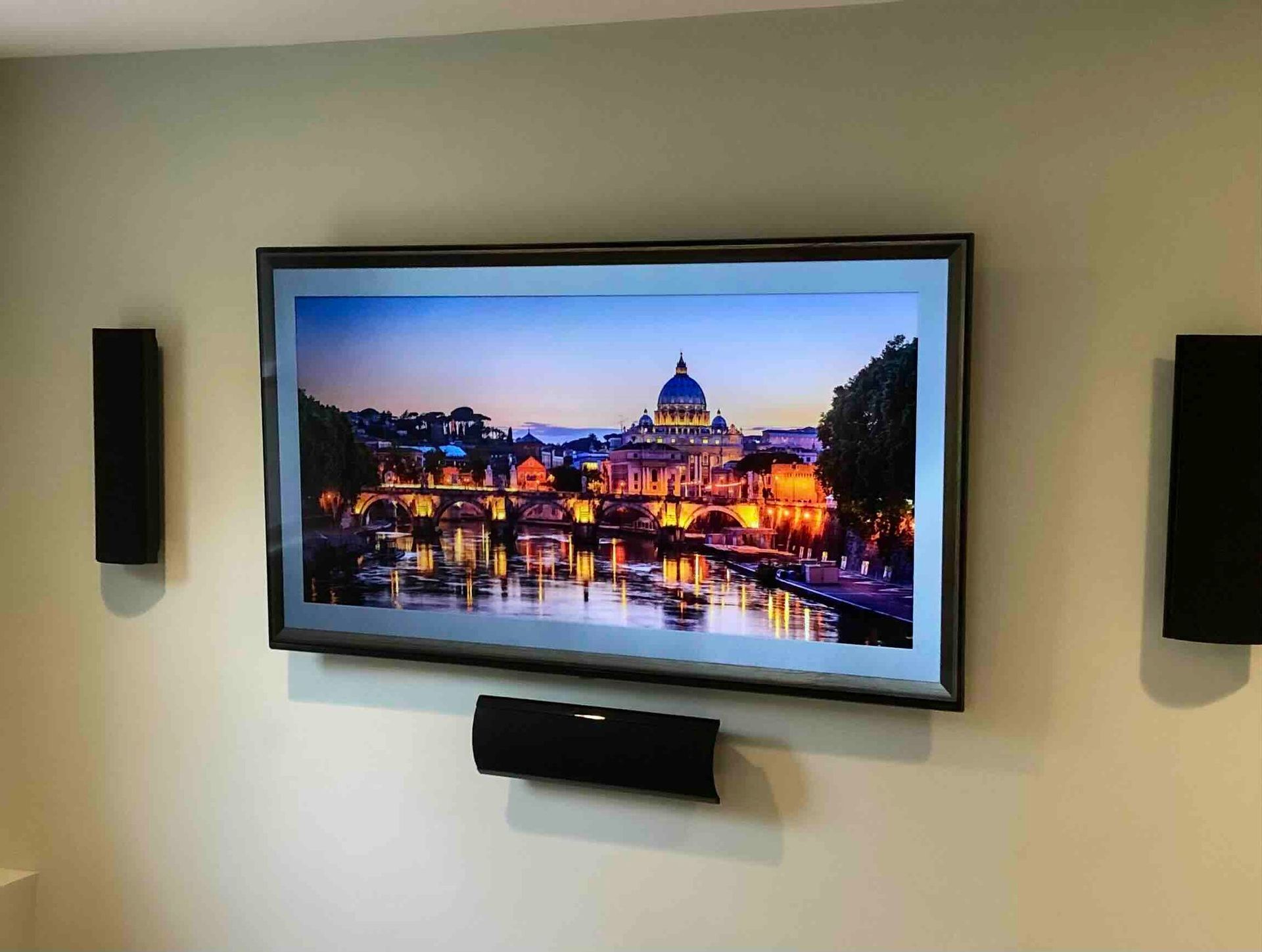 Newly installed tv with it's floating soundbar