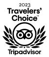 Tripadvisor 2023 Travelers' Choice award badge with an owl icon inside a laurel wreath.