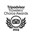 A black and white logo for tripadvisor travelers choice awards.