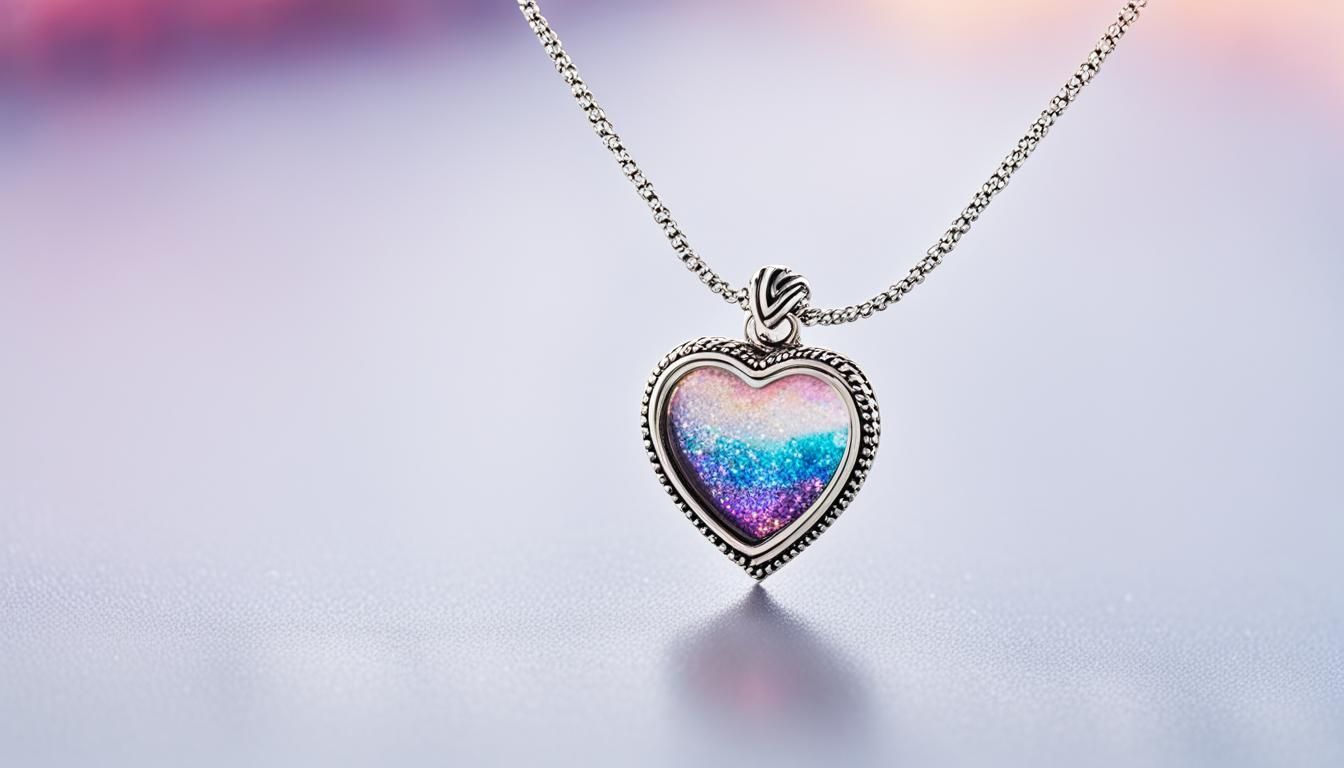 A necklace with a heart shaped pendant on a chain.
